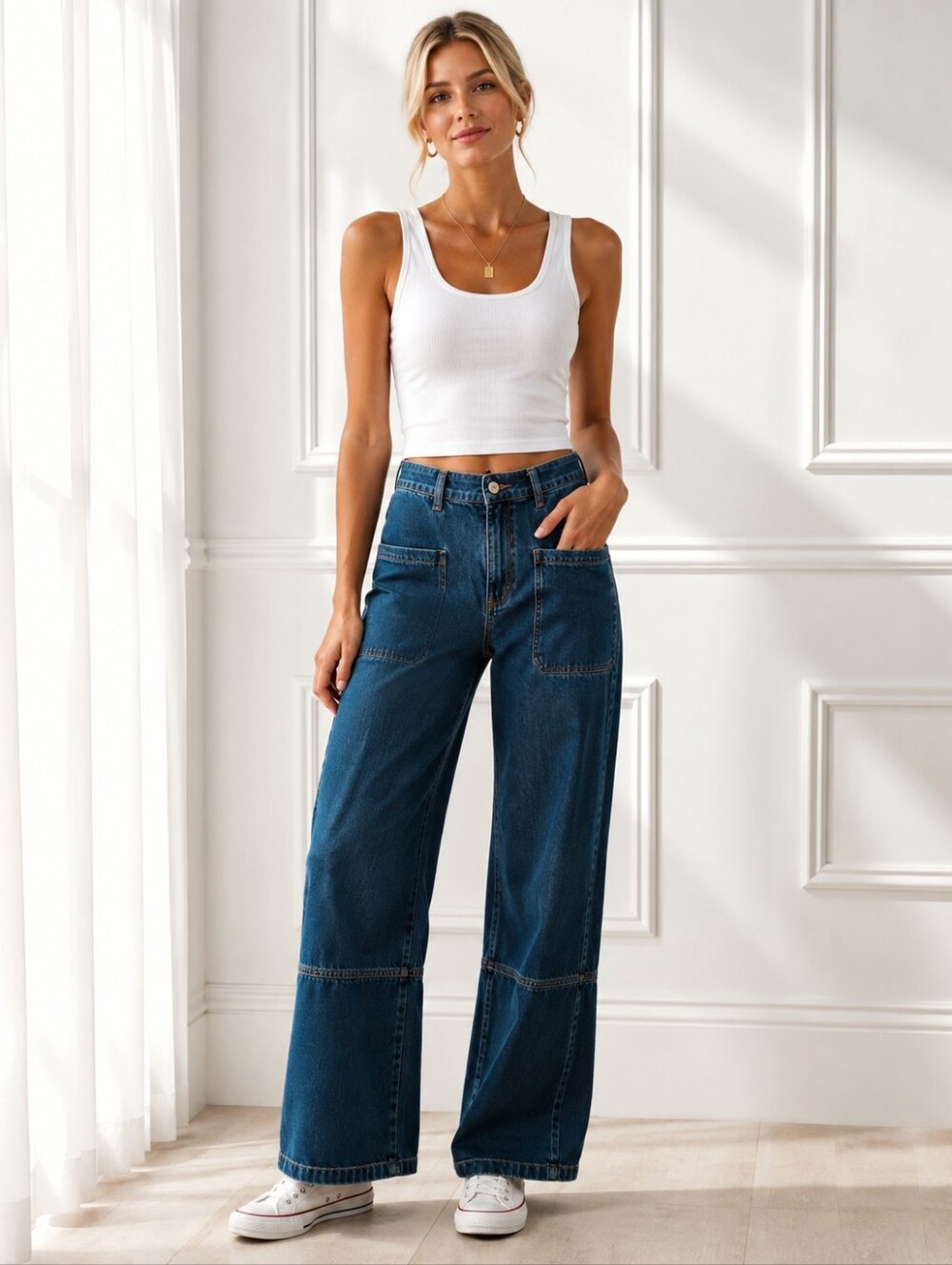 Celebrity Pink Wide Leg Jeans Size L | High Rise Dark Wash Utility Pocket Denim